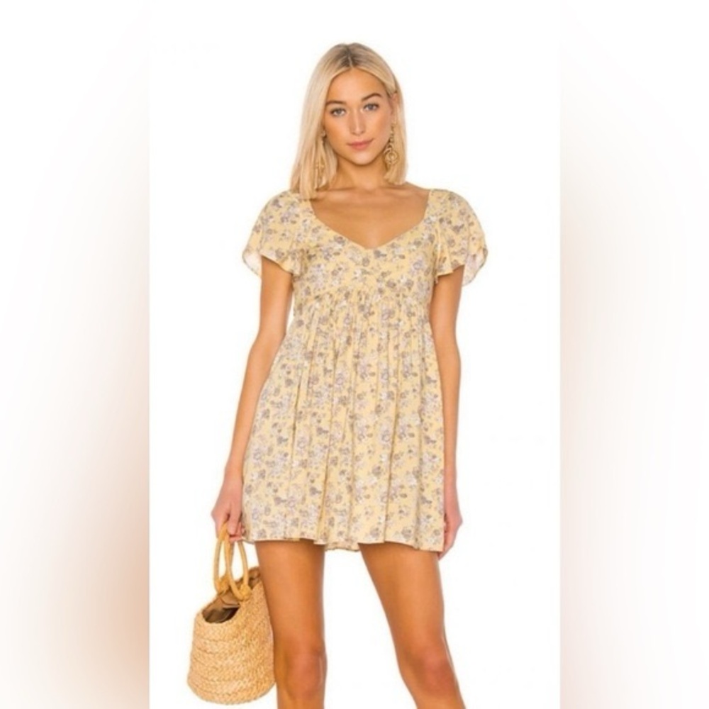AUGUSTE the Label Olsen Violet Mini Dress in‎ Lemon 4 NWT